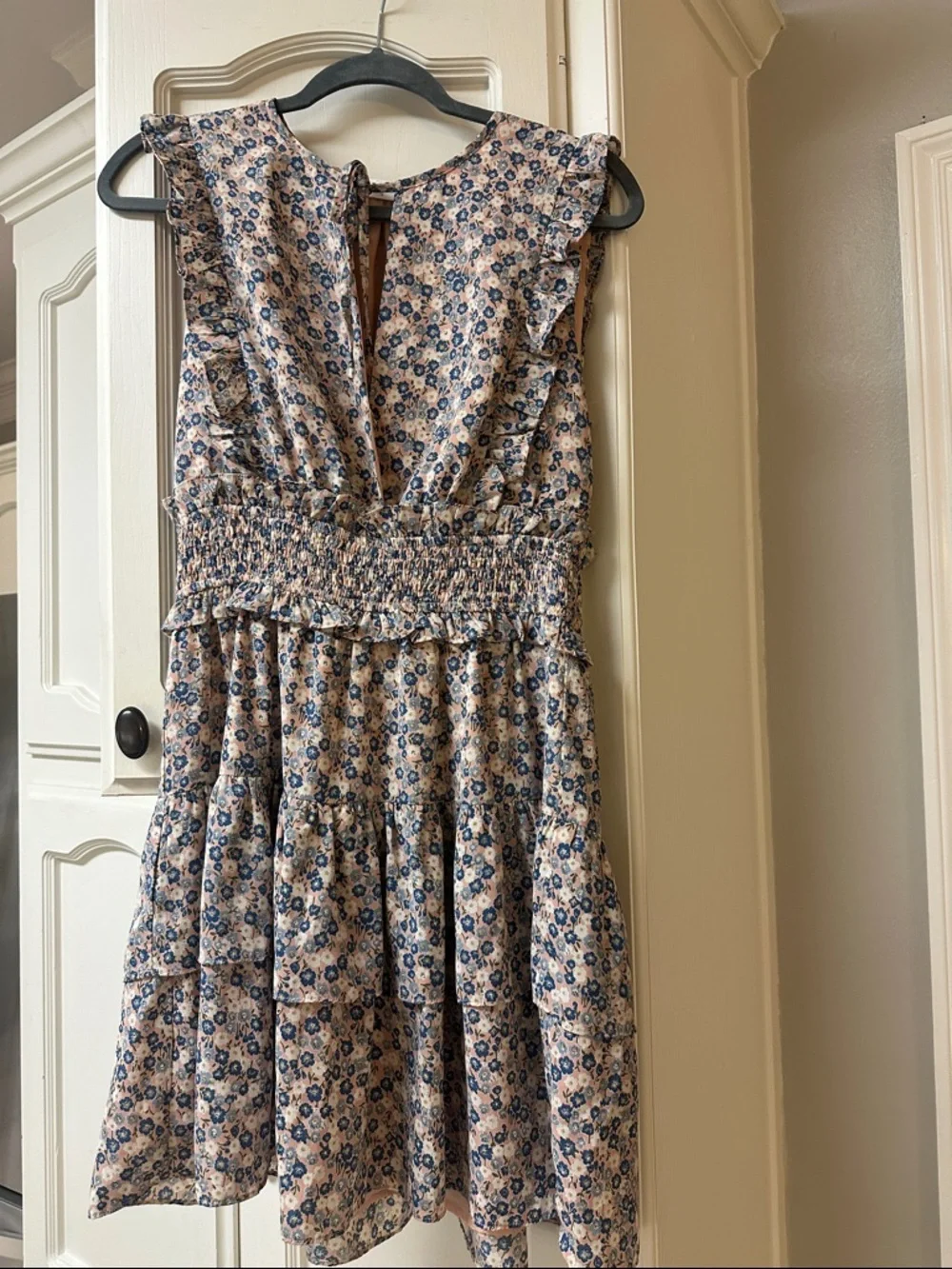 Storia Mauve Mini Dress with blue Floral Print sz large - Picture 1 of 3